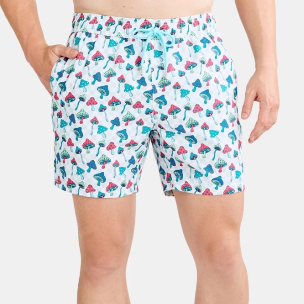 Party Sharks Small Trunks 6.5" mesh lined Drawstring in Mushroom Check Gray NWT